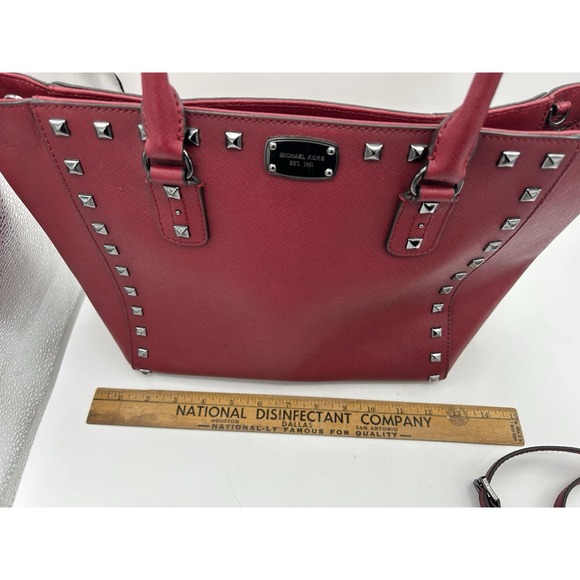 Michael Kors Dark Red Leather‎ Studded Bag Includes Strap EUC - Picture 10 of 13